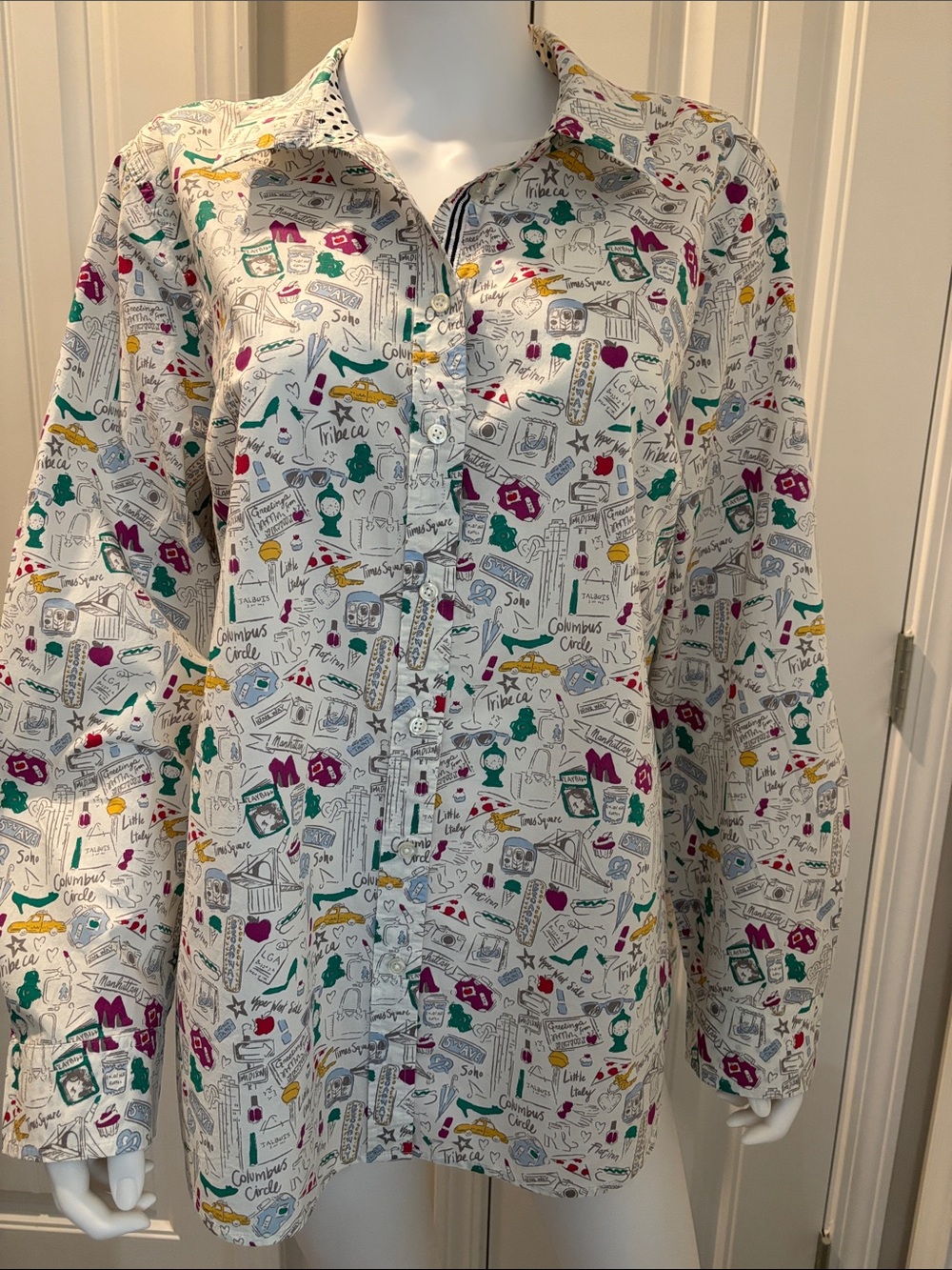 Talbots Button-Up Shirt with NYC Doodle Print Size XL